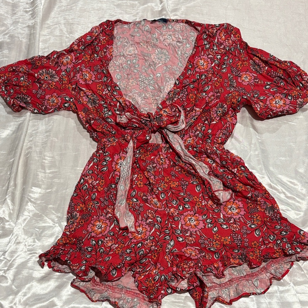 Floral Red Romper